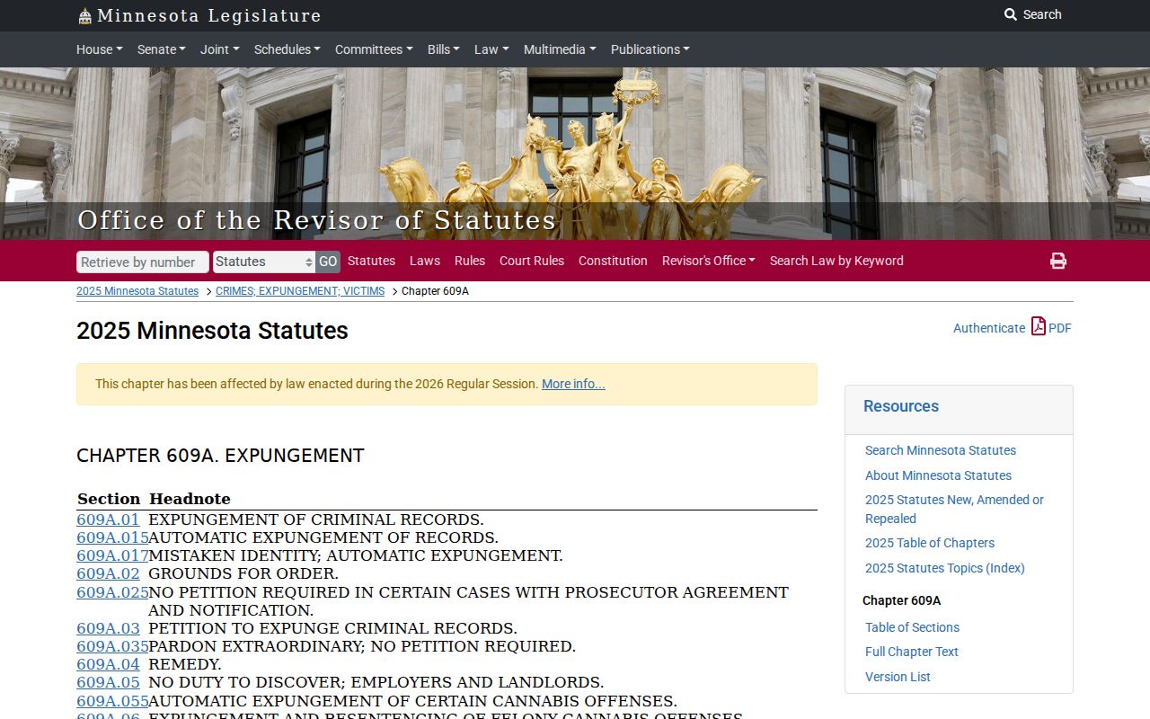 Clearwater County civil docket access image of Minnesota expungement statute Chapter 609A