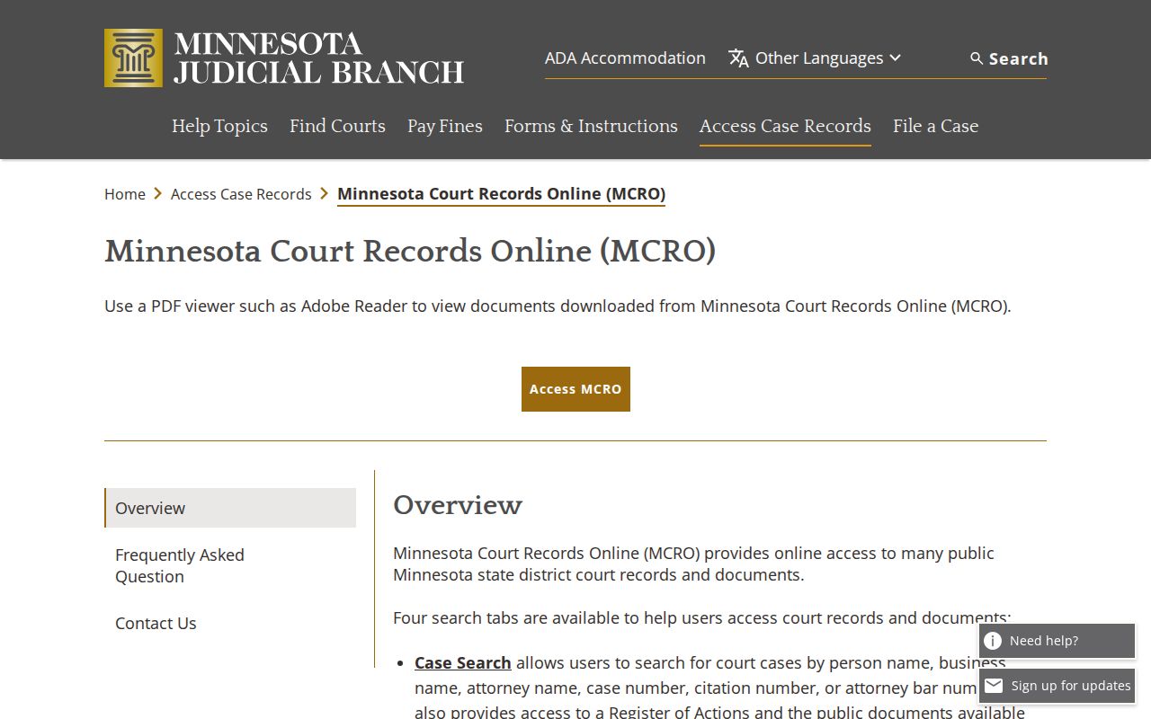 Clearwater County court docket MCRO search options