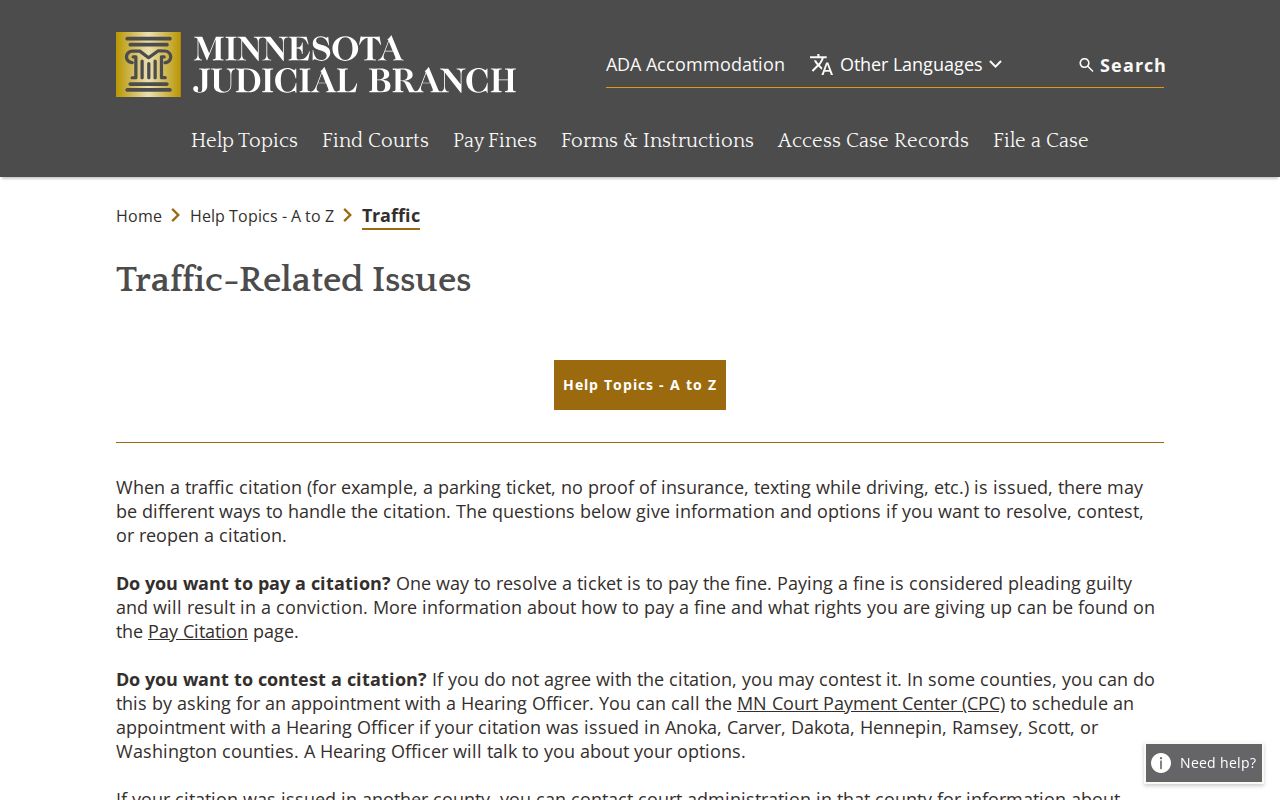 Clearwater County traffic tickets information from the official Minnesota pay-or-contest page